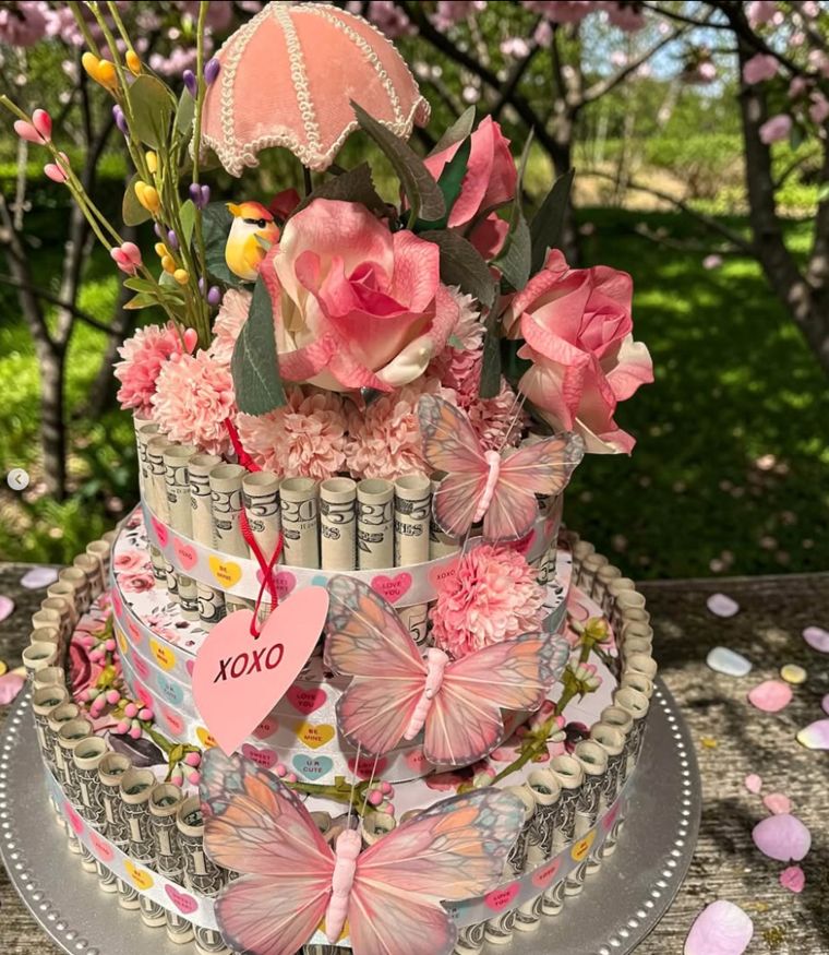 Pink Butterfly money cake